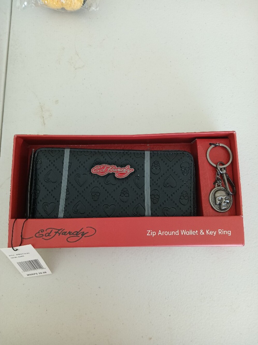 Ed Hardy Black Wallet with Red Logo And Keychain